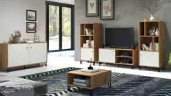 TV-Lowboard Touch weiß matt Eiche Artisan Nachbildung B/H/T: ca. 123x56x40 cm