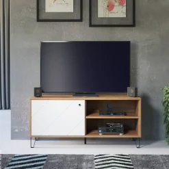 TV-Lowboard Touch weiß matt Eiche Artisan Nachbildung B/H/T: ca. 123x56x40 cm
