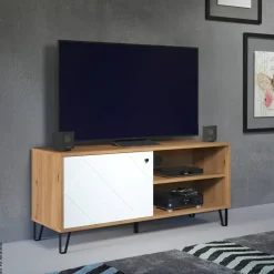 TV-Lowboard Touch weiß matt Eiche Artisan Nachbildung B/H/T: ca. 123x56x40 cm