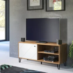TV-Lowboard Touch weiß matt Eiche Artisan Nachbildung B/H/T: ca. 123x56x40 cm