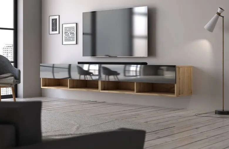 TV-Lowboard TV LOWBOARD DERBY 280 Eiche Wotan Nachbildung schwarz glänzend B/H/T: ca. 280x32,5x31,5 cm
