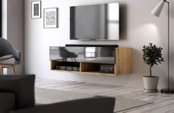 TV-Lowboard TV LOWBOARD DERBY 100 Eiche Wotan Nachbildung schwarz glänzend B/H/T: ca. 100x32,5x31,5 cm