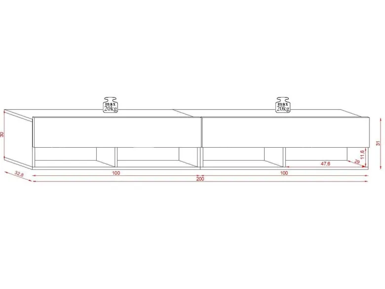 TV-Lowboard TV LOWBOARD DERBY 200 Eiche Wotan Nachbildung weiß glänzend B/H/T: ca. 200x32,5x31,5 cm