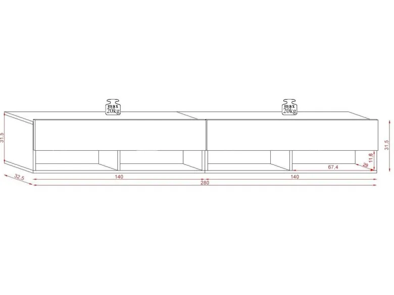 TV-Lowboard TV LOWBOARD DERBY 280 Eiche Wotan Nachbildung weiß glänzend B/H/T: ca. 280x32,5x31,5 cm