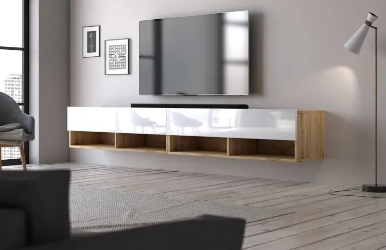 TV-Lowboard TV LOWBOARD DERBY 280 Eiche Wotan Nachbildung weiß glänzend B/H/T: ca. 280x32,5x31,5 cm