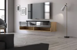 TV-Lowboard TV LOWBOARD DERBY 140 Eiche Wotan Nachbildung schwarz glänzend B/H/T: ca. 140x32,5x31,5 cm