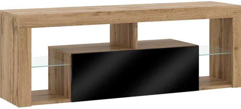 TV-Lowboard TV LOWBOARD Everest 140 Eiche Wotan Nachbildung schwarz glänzend B/H/T: ca. 140x50x35 cm