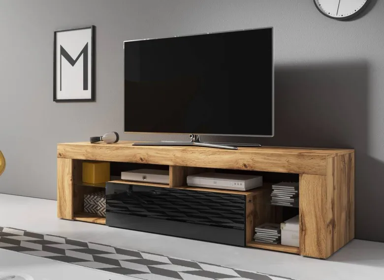 TV-Lowboard TV LOWBOARD Everest 140 Eiche Wotan Nachbildung schwarz glänzend B/H/T: ca. 140x50x35 cm