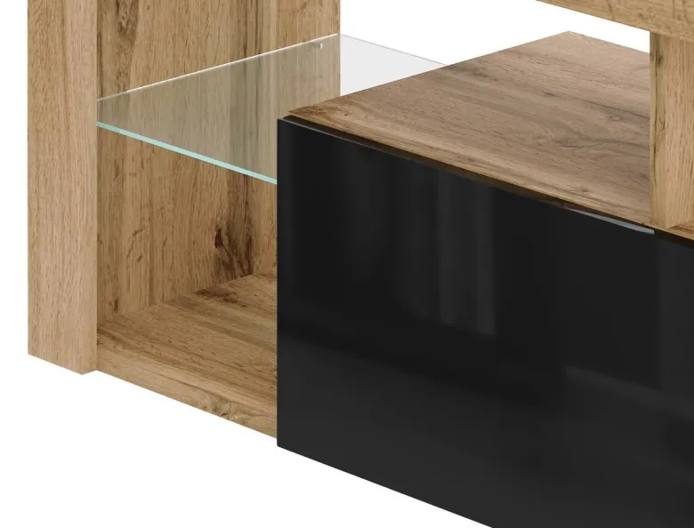 TV-Lowboard TV LOWBOARD Everest 140 Eiche Wotan Nachbildung schwarz glänzend B/H/T: ca. 140x50x35 cm