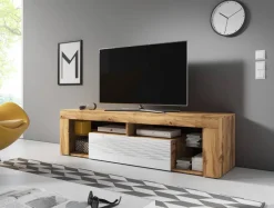 TV-Lowboard TV LOWBOARD Everest 140 Eiche Wotan Nachbildung weiß glänzend B/H/T: ca. 140x50x35 cm