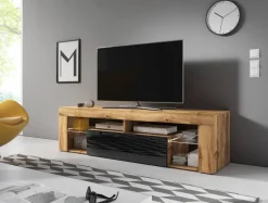 TV-Lowboard TV LOWBOARD Everest 140 LED Eiche Wotan Nachbildung schwarz glänzend B/H/T: ca. 140x50x35 cm