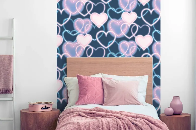 UGEPA Papiertapete Herzen blau rosa B/L: ca. 53x1005 cm