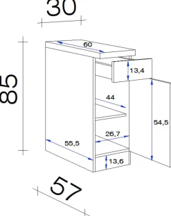 Unterschrank Samoa weiß Eiche Nachbildung B/H/T: ca. 30x85x60 cm