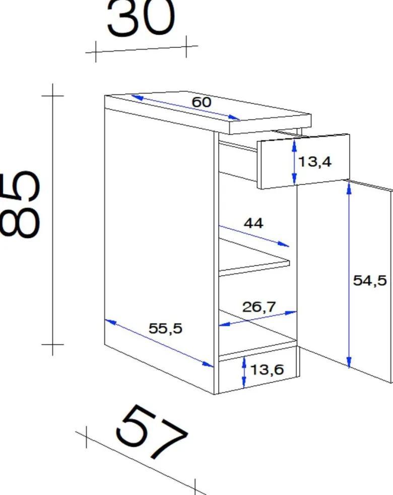 Unterschrank Samoa weiß Eiche Nachbildung B/H/T: ca. 30x85x60 cm