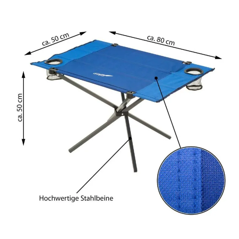 VCM Campingtisch blau Polyester-Mischgewebe B/H/L: ca. 50x50x80 cm