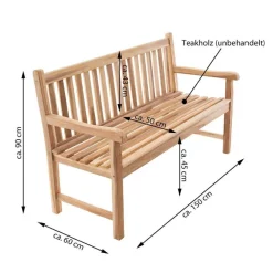 VCM Gartenbank braun Holz B/H/T/L: ca. 60x90x50x150 cm