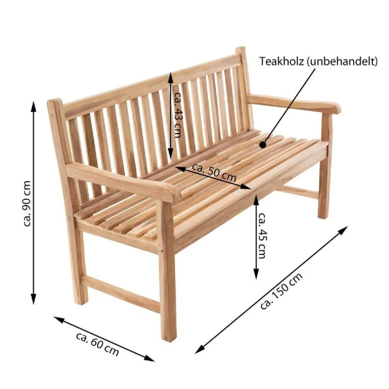 VCM Gartenbank braun Holz B/H/T/L: ca. 60x90x50x150 cm