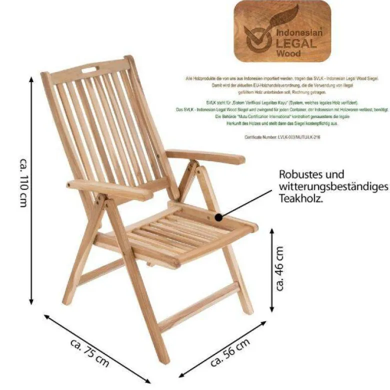 VCM Gartenstuhl braun Teakholz B/H/T: ca. 56x110x75 cm
