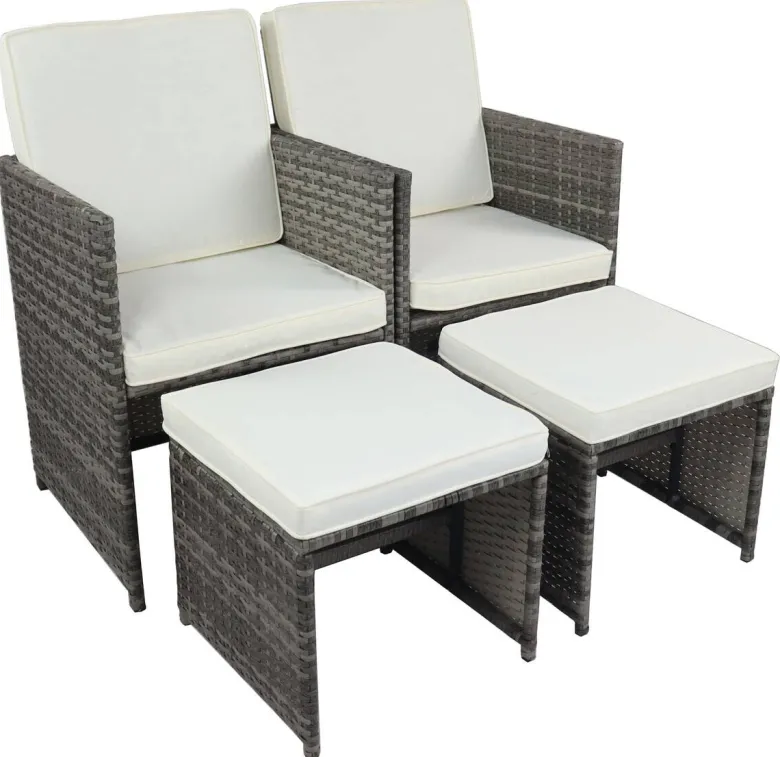 VCM Gartenstuhl 4er Set grau Rattan B/H/L: ca. 53x84x53 cm