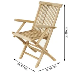 VCM Gartenstuhl 2er Set hellbraun Teakholz B/H/T: ca. 57x89x62 cm