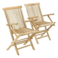 VCM Gartenstuhl 2er Set hellbraun Teakholz B/H/T: ca. 57x89x62 cm