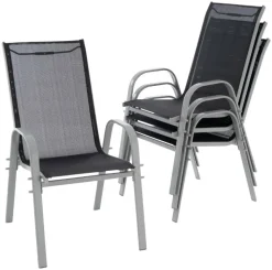 VCM Stapelsessel 4er Set schwarz Textilene B/H/T: ca. 55x93x58 cm