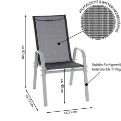 VCM Stapelsessel-Set hellgrau Textilene B/H/T: ca. 55x93x58 cm