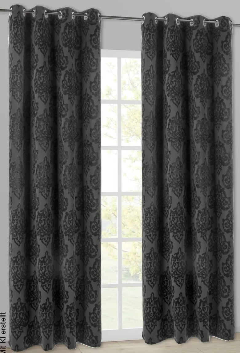 Verdunklungsvorhang Ornament schwarz B/L: ca. 135x245 cm