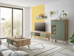 Vitrine Alva Eiche Evoke Coast Nachbildung salbei B/H/T: ca. 90x134x40 cm