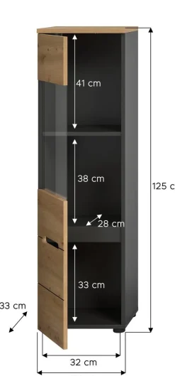Vitrine Canu basaltgrau Nachbildung Artisan Oak Nachbildung B/H/T: ca. 36x125x33 cm