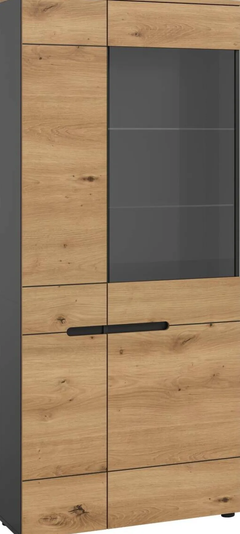 Vitrine Canu basaltgrau Nachbildung Artisan Oak Nachbildung B/H/T: ca. 190x80x37 cm