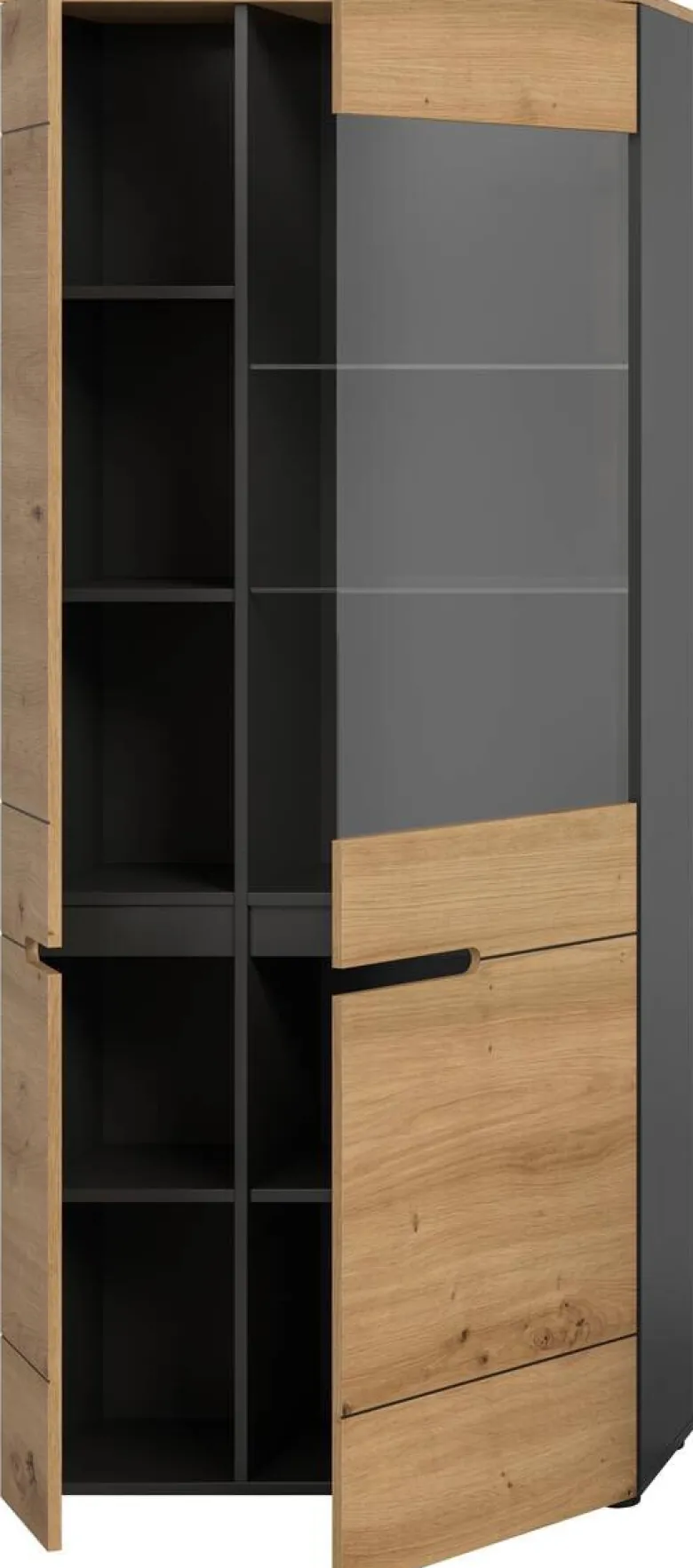 Vitrine Canu basaltgrau Nachbildung Artisan Oak Nachbildung B/H/T: ca. 190x80x37 cm
