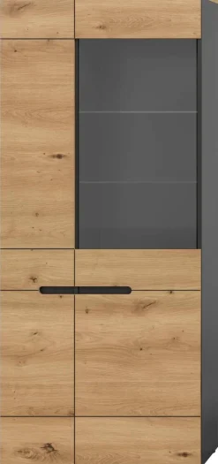 Vitrine Canu basaltgrau Nachbildung Artisan Oak Nachbildung B/H/T: ca. 190x80x37 cm