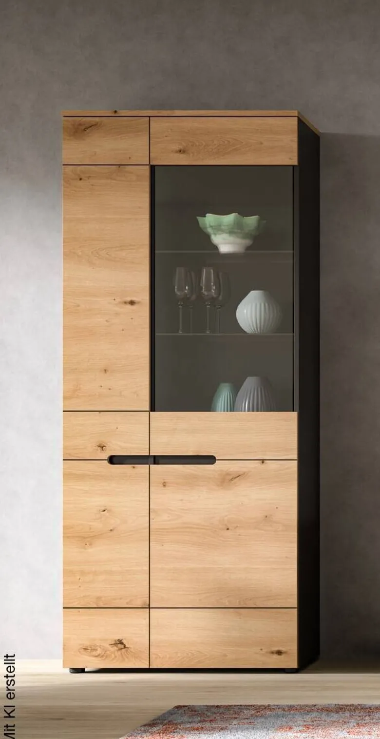 Vitrine Canu basaltgrau Nachbildung Artisan Oak Nachbildung B/H/T: ca. 190x80x37 cm