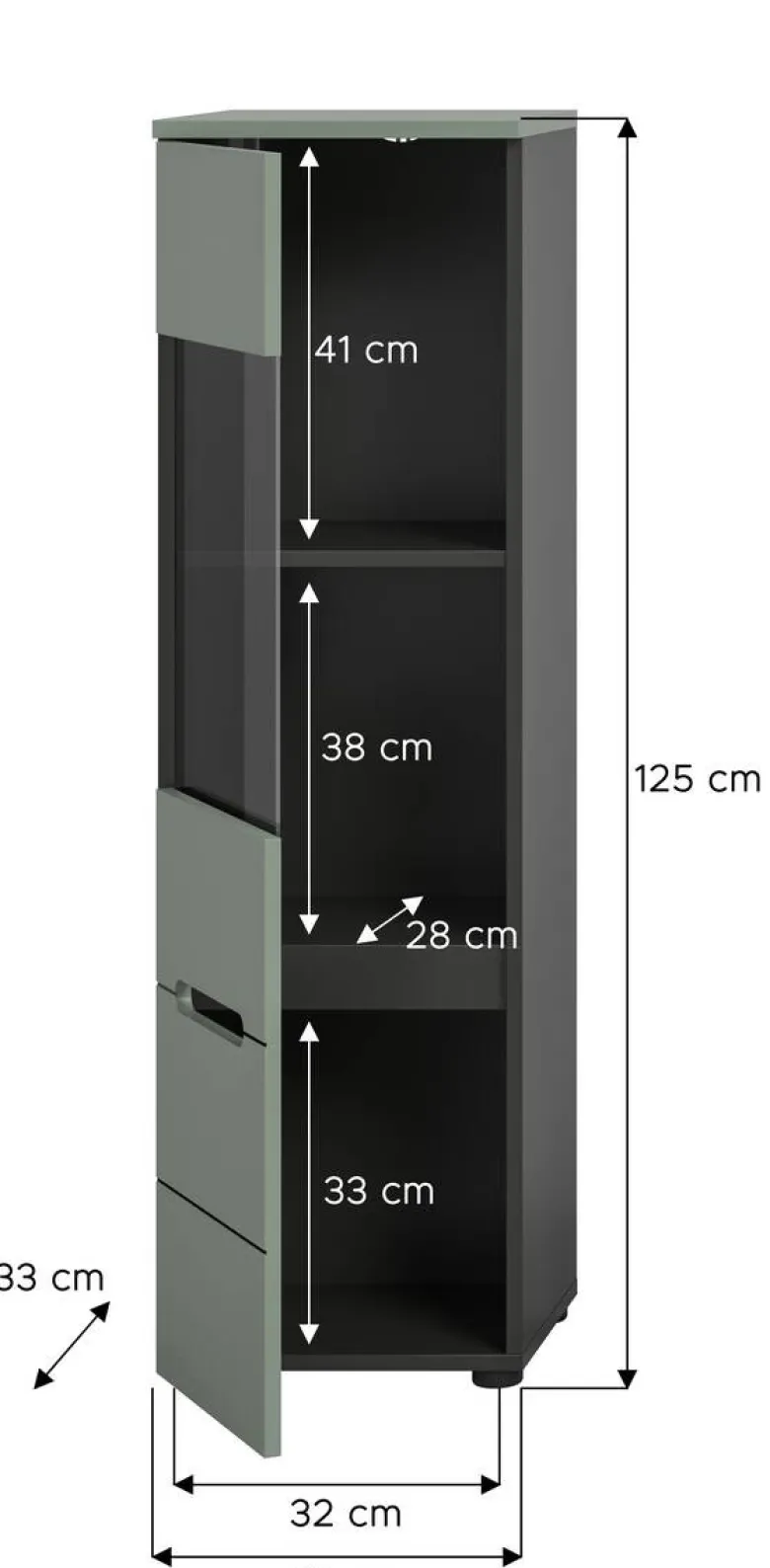Vitrine Canu grün basaltgrau Nachbildung B/H/T: ca. 36x125x33 cm