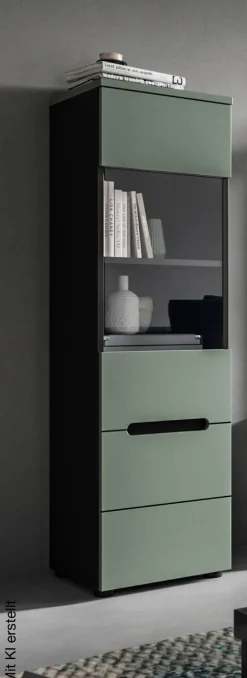 Vitrine Canu grün basaltgrau Nachbildung B/H/T: ca. 36x125x33 cm