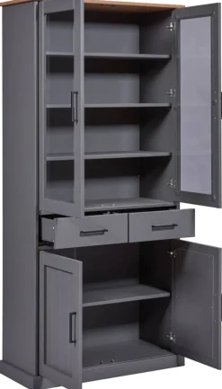 Vitrine Forenzo grau lackiert Holz B/H/L: ca. 38,4x190x90 cm