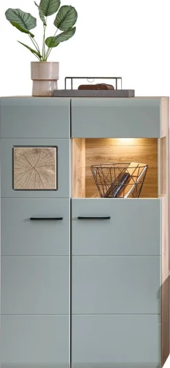 Vitrine Fun Plus 2 salbei Oak Eiche Viking Nachbildung B/H/T: ca. 80x139x37 cm