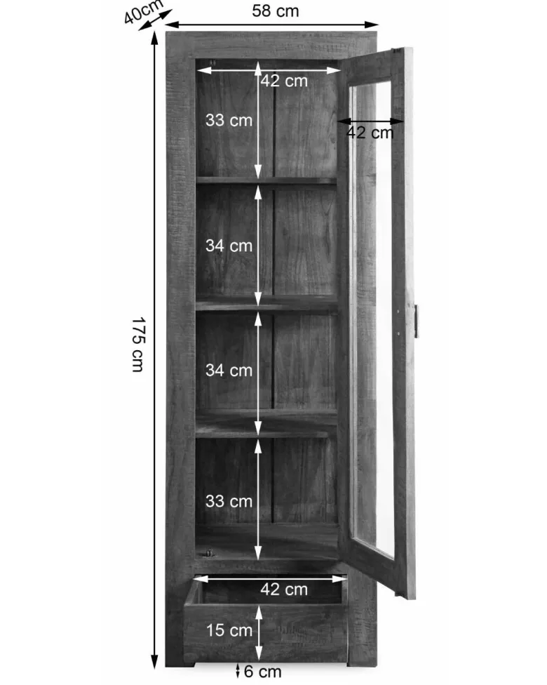 Vitrine Genua Akazie dunkel B/H/T: ca. 50x175x40 cm
