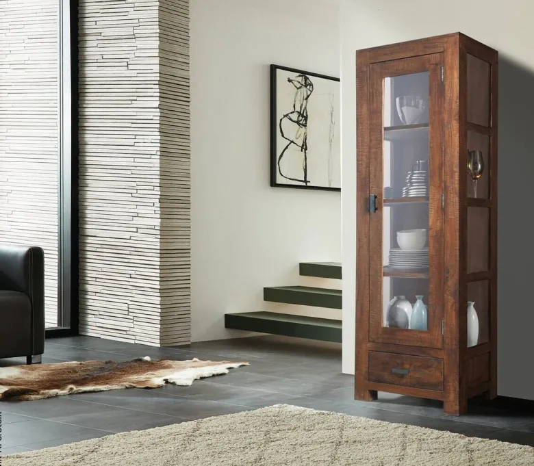 Vitrine Genua Akazie dunkel B/H/T: ca. 50x175x40 cm