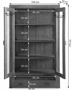 Vitrine Genua Akazie dunkel B/H/T: ca. 100x175x40 cm
