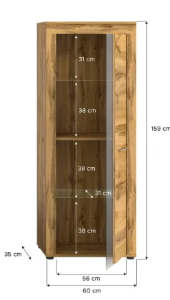 Vitrine Jam Eiche Wotan Nachbildung B/H/T: ca. 60x159x35 cm
