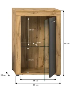 Vitrine Jam Eiche Wotan Nachbildung grau B/H/T: ca. 60x86x35 cm
