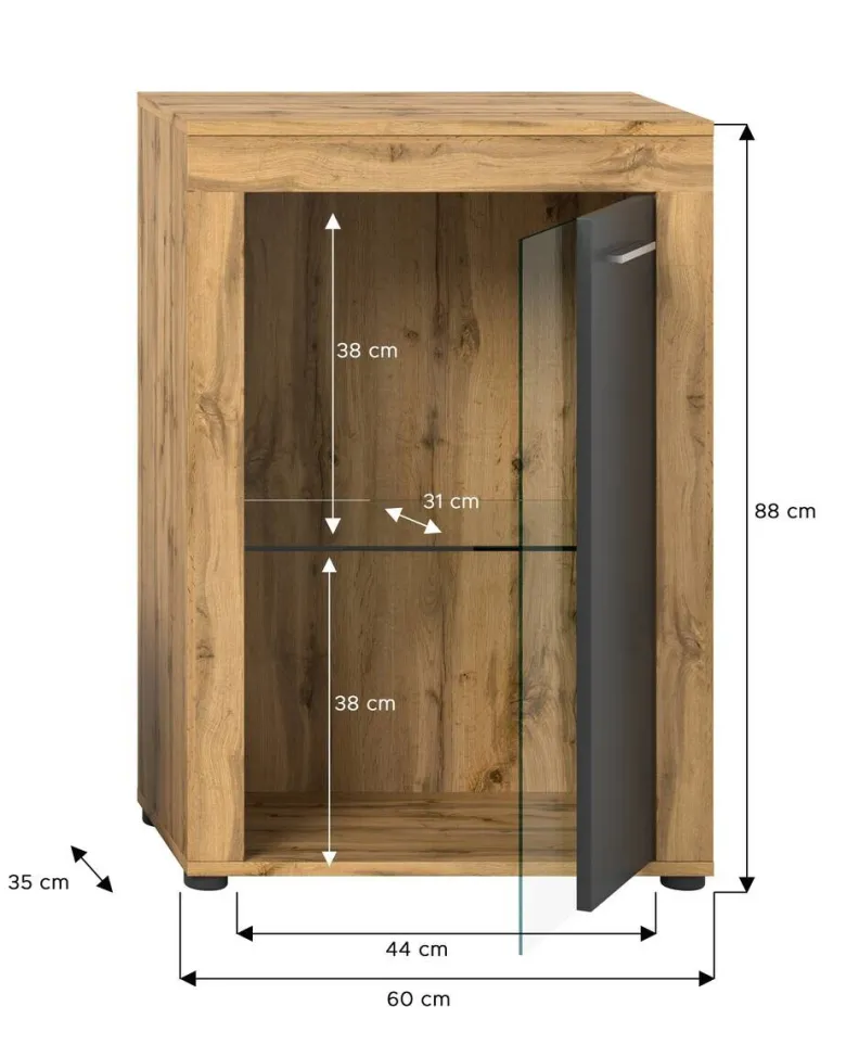 Vitrine Jam Eiche Wotan Nachbildung grau B/H/T: ca. 60x86x35 cm