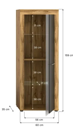 Vitrine Jam Eiche Wotan Nachbildung grau B/H/T: ca. 60x159x35 cm
