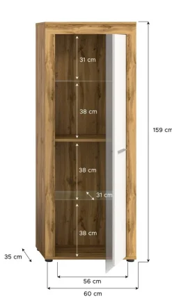 Vitrine Jam Eiche Wotan Nachbildung weiß B/H/T: ca. 60x159x35 cm