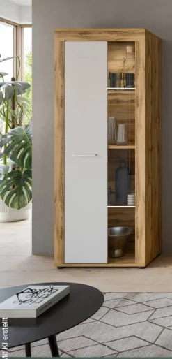 Vitrine Jam Eiche Wotan Nachbildung weiß B/H/T: ca. 60x159x35 cm