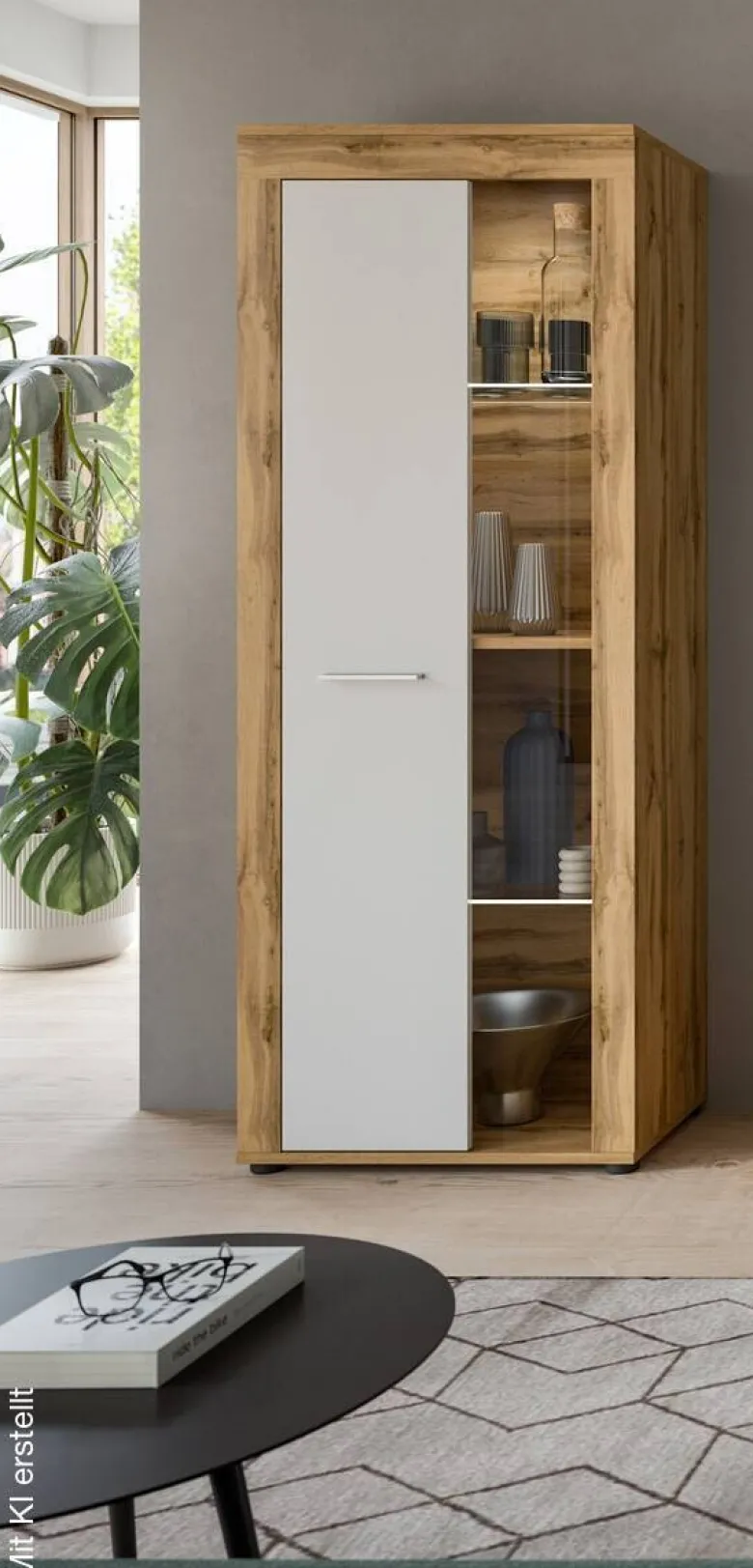 Vitrine Jam Eiche Wotan Nachbildung weiß B/H/T: ca. 60x159x35 cm