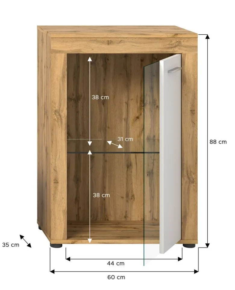Vitrine Jam Eiche Wotan Nachbildung weiß B/H/T: ca. 60x86x35 cm