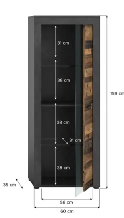 Vitrine Jam Matera Nachbildung Old Wood Nachbildung B/H/T: ca. 159x60x35 cm